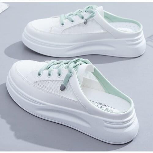 Baotou half slippers womens outer wear fashion 2021 new summer womens shoes mesh breathable white shoes Korean shoes women