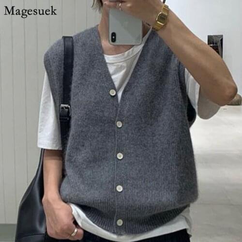 Loose Solid Sleeveless Cashmere Sweater Autumn And Winter Cardigan Sweater Vest Women Loose Wool Knitted Woman Sweaters 16348