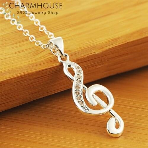 Pure 925 Sterling Silver Necklaces For Women Zirconia Music NOte Pendant & Necklace Collier Femme Wedding Bridal Jewelry Bijoux