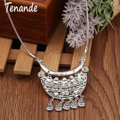 Tenande Bohemia Geometric Water Drop Tassel Necklaces Punk Craved Statement Necklaces Pendants for Women Party Jewelry Collier