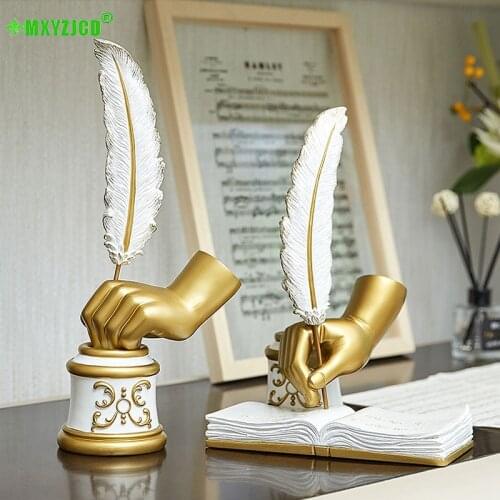 Golden Palm Resin Ornaments Feather Book Sculpture Crafts Couple Gift Wedding Shooting Props Home Decorations Accessories