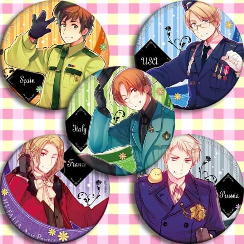 1pc Animation Hetalia Italy UK badge 58 mm Axis Power Brooch Badges Icons Handsome Boy