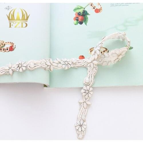 1piece) Handmade Beaded Sew On Hot Fix Sliver Clear Bling Rhinestone Crystal Wedding Sash Applique for Bridal Belt Wristbands
