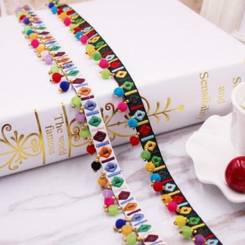 10yards Beads Fringe Tassels Lace Trim Bohemian Style Ribbon Pompom Trim Sewing On Clothes Shoes Bags Gift Crafts Accessories