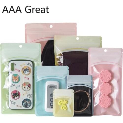 100Pcs/Lot Ziplock Bag Tea Bags Dried Fruit Tea Biscuit Food Nut Snack Packaging Supplies Hang Hole Storage Front Clear Pouches