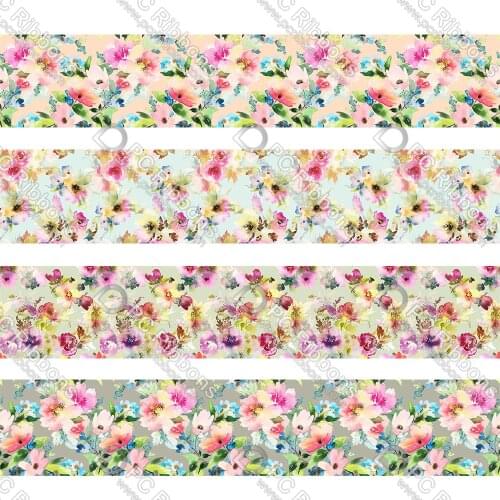 16-75MM Watercolor Flowes Printed Grosgrain&Satin Ribbon DIY Handmade Materials Christmas Wedding Gift Wrap Tape 50yards