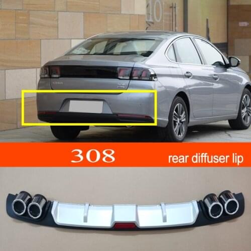 308 ABS Plastic Silver / Black Car Rear Bumper Rear Diffuser Spoiler Lip for Peugeot 308 Sedan