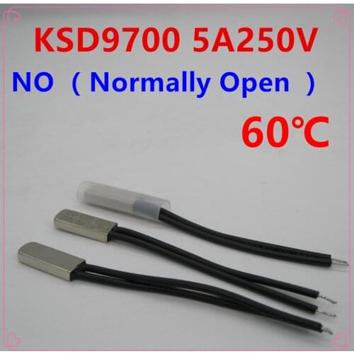 5pcs/lot KSD9700 5A250V 60 Degree Celsius (N.O.) Normally Open Temperature Switch Thermostat Thermal Protector