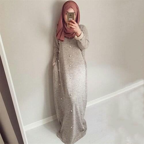 Abaya Muslim Casual Cotton Maxi Dress Beading Long Robe Gowns Kimono Jubah Ramadan Arabic Dubai Caftan Islamic Prayer Clothing