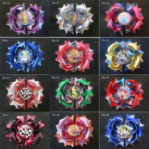 16Pcs 4.5 Inch B- Princess Ribbon Hair Bows Attached1.97 ( 5 cm ) French clips or1.78 single prong Alligator Clip Kids Hairpins