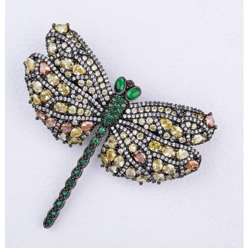 52*62mm Green Cz Pave Big dragonfly brooch
