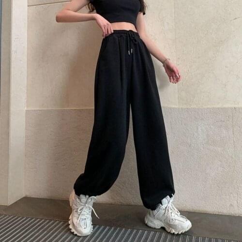 Oversized Women Casual Drawstring Pants Baggy Korean High Waist Joggers Trousers Black Grey All-match Sweatpants with Pocket