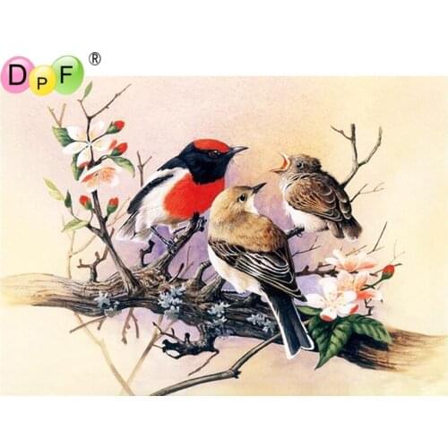 DPF DIY 5D Full Round Diamond Painting Magic Cube Cross Stitch Craft three birds sing Diamond Embroidery Mosaic Home Decor Gift
