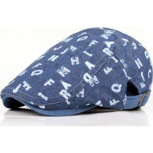 Denim Beret Korean Travel Sun Hat British Letter Forward Cap Mens and Womens Hat