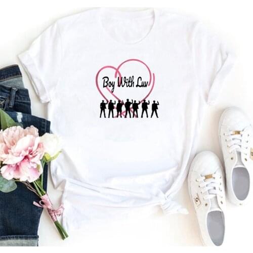 Boy with Luv T-shirt Femme Funny Pattern Womans Tshirt Streetwear Fashion O-neck T Shirts Woman Loose Casual Camiseta Mujer