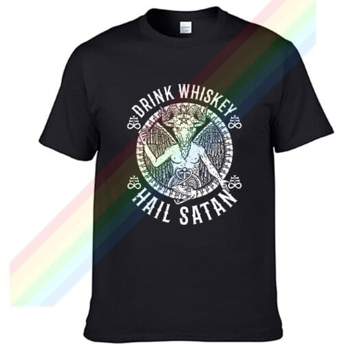 Drink Whiskey Hail Satan White Logo T Shirt For Men Limitied Edition Unisex Brand T-shirt Cotton Amazing Short Sleeve Tops