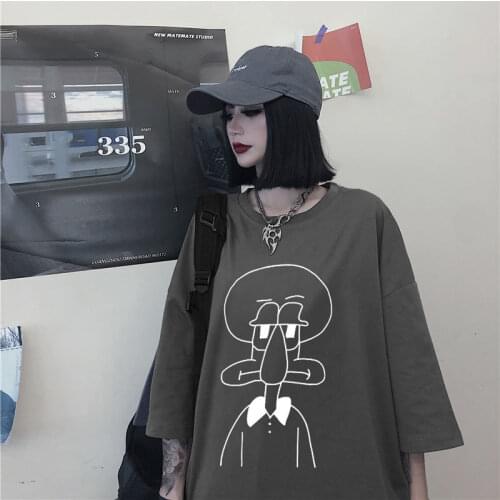 Y2K Oversize Anime Printing Short Sleeve Women T Shirt Harajuku Loose Cptton Long T Shirts 2021 Summer Street Style Top Tee