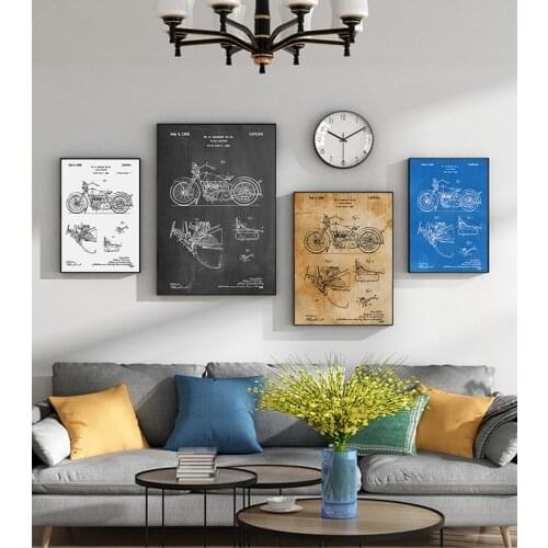 Canvas Painting Gift Home Room Decor Motorcycle Patent Vintage Blueprint Prints Motorcycle Artwork Science Wall Art