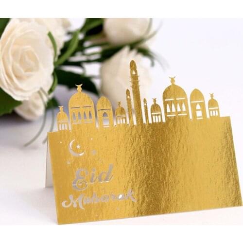 50pcs Laser Cut Eid Mubarak Table Name Place Cards Ramadan Castle Table Name Message Islamic Setting Card Muslim Party Supplies