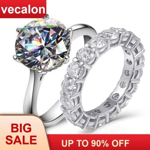 Vecalon solitaire Promise ring sets 3ct AAAAA Cz Stone 925 Sterling Silver Engagement wedding Band rings for women Men jewelry