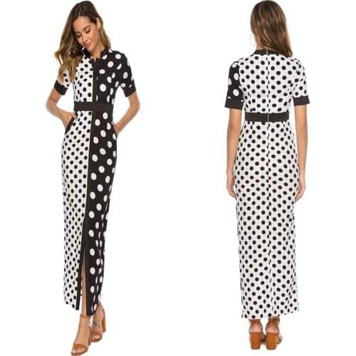 African Dresses For Women Polka Dot African Clothes Plus Size Summer Black And White Polka Dot Fight Receiving Waist Dress