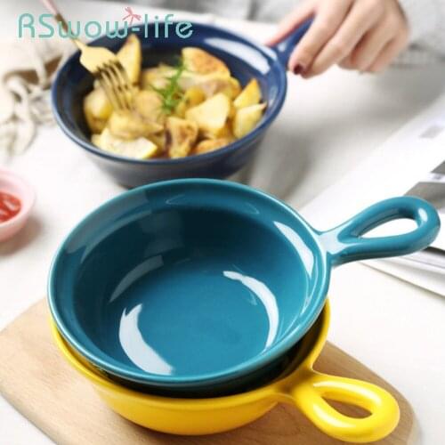 Creative Home Ceramic Bowl Single Handle Noodle Bowls Continental Breakfast Dishes Large Salad Bowl For Kitchen Utensils