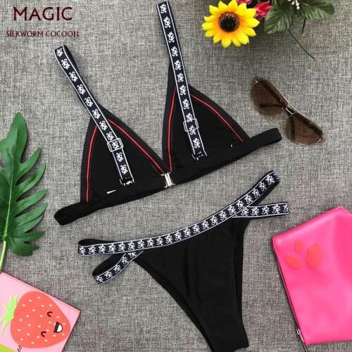 Printed Patchwork Swimsuit Women Bikini Set Sexy Swimwear Female Separate Solid Black High Waist Swimming Suit maillot de bain