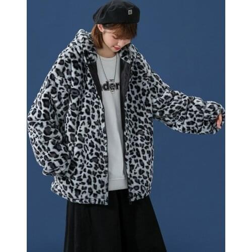 Male Female Clothing Fur Coat Men Winter Jacket Women Vintage Leopard Hooded jacket Lady Loose Outwear Plus Size Top Streetwear