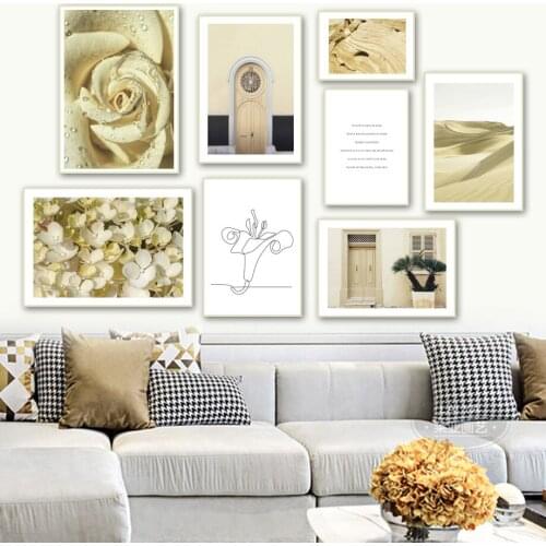 Beige Flower Door Mountains Desert Quote Wall Art Canvas Painting Nordic Posters And Prints Wall Pictures For Living Room Decor