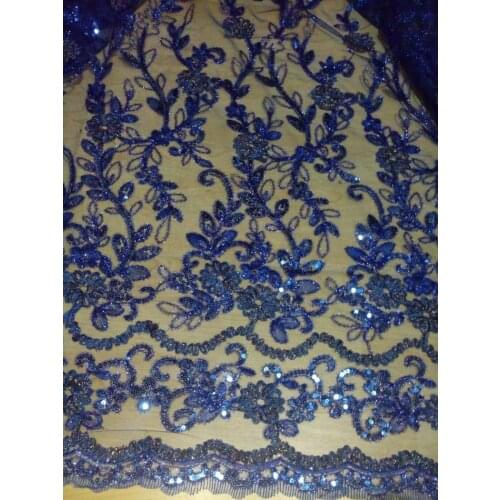 New fashion voile Rayal Blue leaf flower sequin embroidery for wedding flashing high level african lace chemical lace fabrics