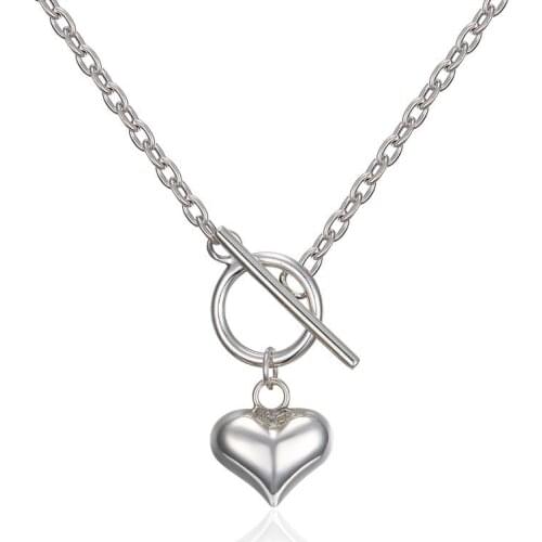 S925 sterling silver Thick Chain Heart Necklaces Linked Circle Necklaces for Women Minimalist Choker Necklace Hot Jewelry