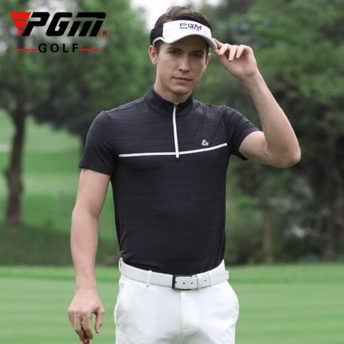 2020 New! PGM Summer Apparel Men Short Sleeve T Shirt Golf Clothing Zipper Stand Collar Breathable Quick Dry Sports Tennis Wear