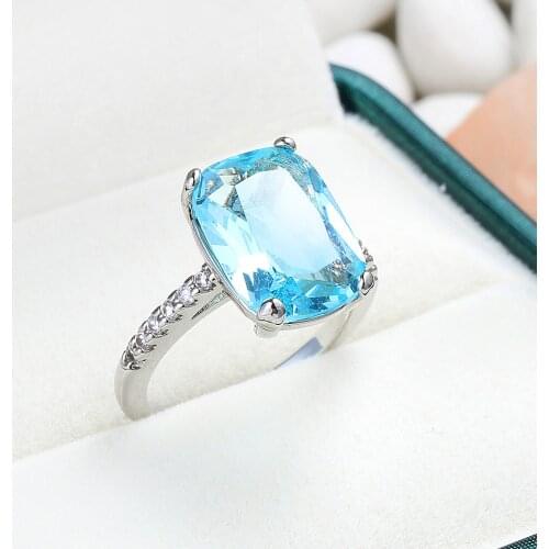 Simple Round Finger Ring Band Dazzling Blue AAA Cz Zircon Stone 4 Prong Finger Rings for Women Princess Cut Wedding Jewelry Gift