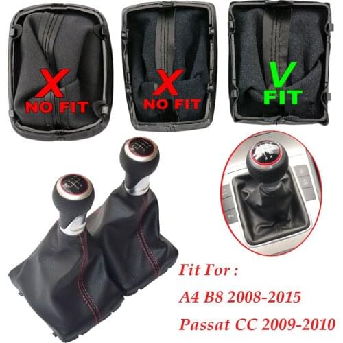 Perfect Replacement real Leather Gear Shift Knob Red Ring with boot For Audi A4 B8(2008-2015)Passat CC(2009-2010)