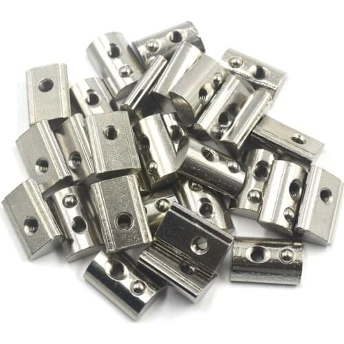 Silver European Standard 45 Series Aluminum Slot Carbon Steel Half Round Roll In Spring T Slot Nut with M5 Thread Pack of 30