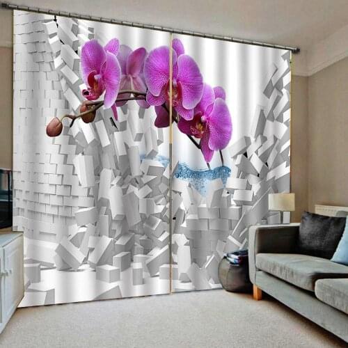Brick purple flower curtains 3D Blackout Curtains For Living room Bedding room Drapes Cotinas blackout curtain