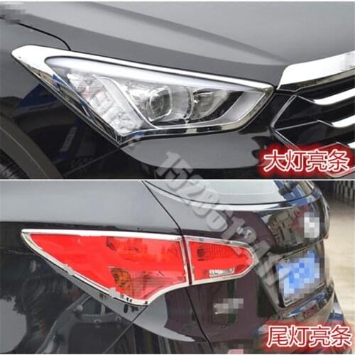 Car Styling For Hyundai Santa Fe IX45 2013- 2017 ABS Chrome Front headlight Lamp Cover trim Rear headlight Lamp Cover trim