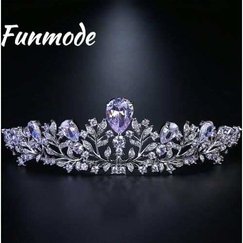 Funmode Top Quality Wedding Bridal Bridesmaid Flower Cubic Zirconia Girls White Plated Zircon Tiara Bride Wedding Crown F002C