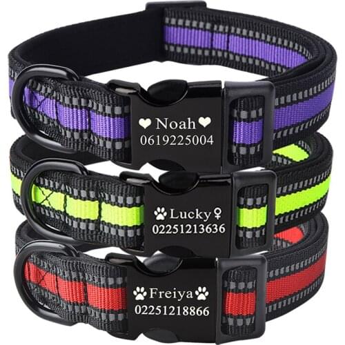 Medium Big Dog Personalized Collar Engraved Name Phone Number Free Pet Dog Reflective Dogs Name Collars