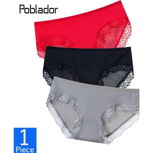Poblador Sexy Womens Sport Lace Edge Panties Underwear Seamless Soild Briefs Mid Waist Female Comfort Breathable Lady Lingerie