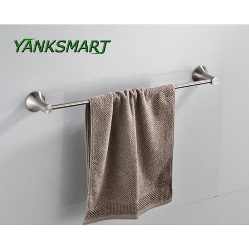 YANKSMART Nickel Brushed Stainless Steel Wall Mounted Bathroom Towel Rail Holder Rack Shelf Single Layer Hardware Accessories