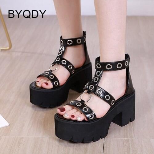 BYQDY 2021 Summer News Women Rome Sandals Open Toe Cover Heel EVA High Heels Female Sandals Round Belt Design Ladies Shoes Black