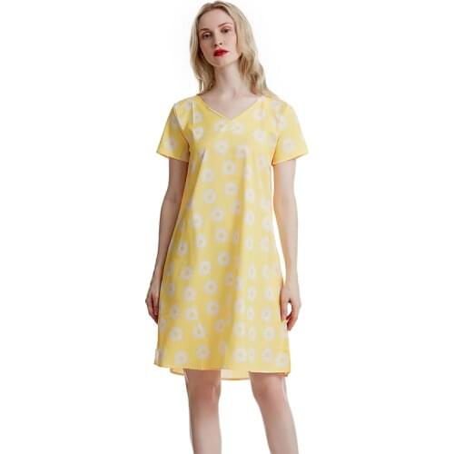 2021 New Beach Dress Daisy Printed Dress Women Short Sleeve V-Neck Summer Dress Solid Color Keee Length Party Dress
