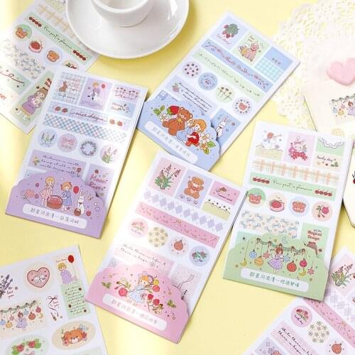 2pcs/Cute cartoon garden girl basic grid series scrapbook sticker diary album notebook Korea kawaii stationery sticker