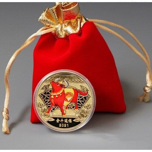 2021 Year of The Ox Commemorative Coin Lucky China Souvenir Collectible Coin Twelve Zodiac Ox Non-currency Coins