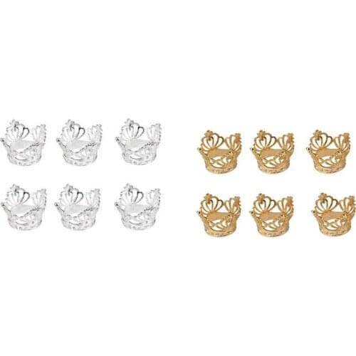 Promotion! 6Pcs Hot Crown Napkin Ring Metal Tissue Ring Napkin Buckle Suitable for Wedding Banquet Holiday Party Decoration