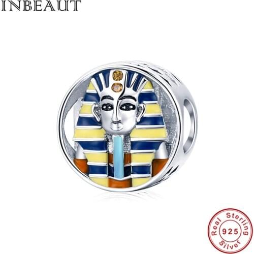 INBEAUT 925 Silver Ancient Egyptian Pharaoh Beads 925 Sterling Silver Jewelry fit Pandora Charm Bracelet Woman DIY Gift