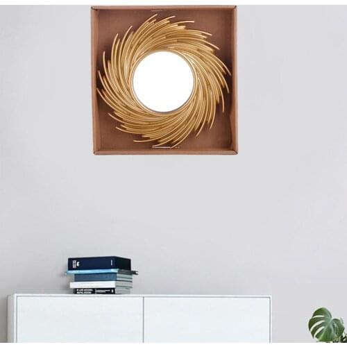 10" Nordic Sun Shape Decorative Mirror Rattan Innovative Art Decoration Round Makeup Mirror Dressing Bathroom Wall Hanging Mirro