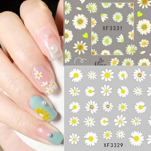 Spring Summer Floral Embossed Daisy Slider Decal DIY Manicure for Nails Sunflower Stickers Nail Art Water Decals Decoration