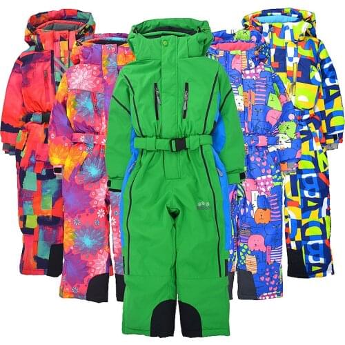 Childrens winter outdoor one-piece ski suit windproof and snow-proof water plus velvet thickening snow ski equipment coverall